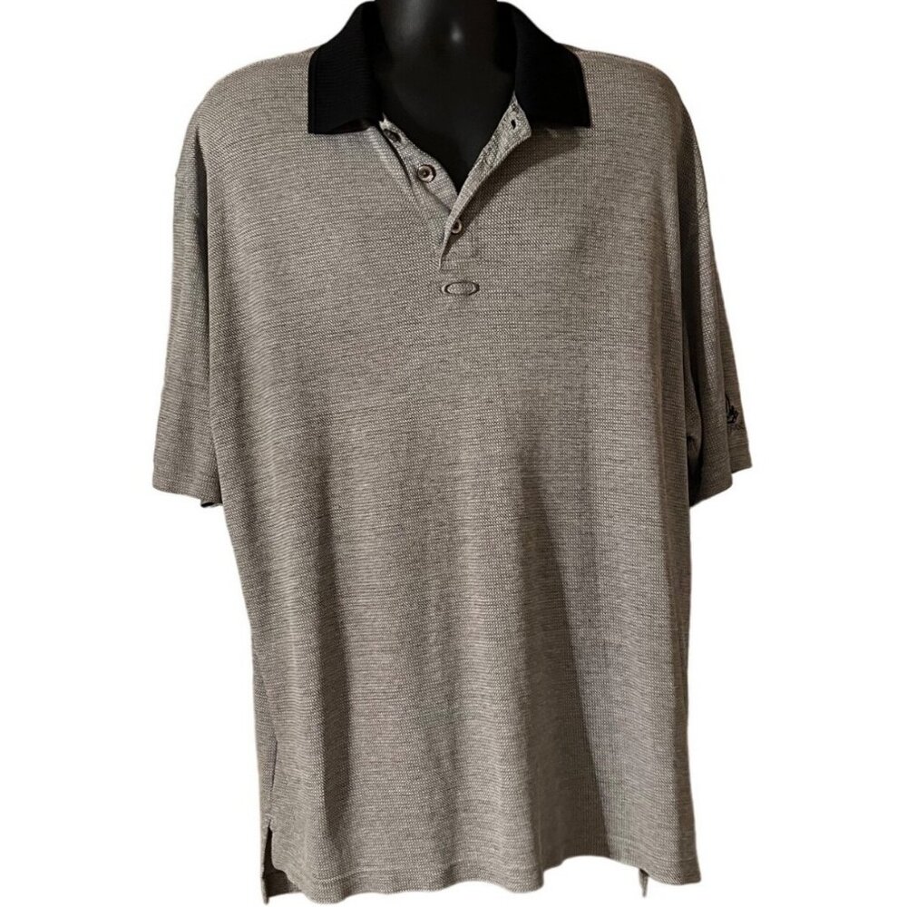 Oakley men's gray polo shirt size XL black collar, logo